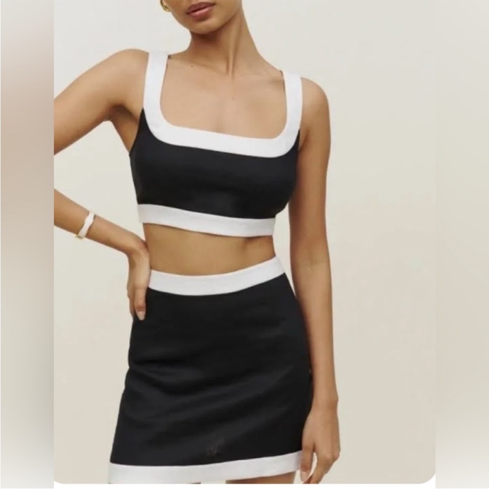 Reformation Black and White Linen Robbie 2 Piece Set